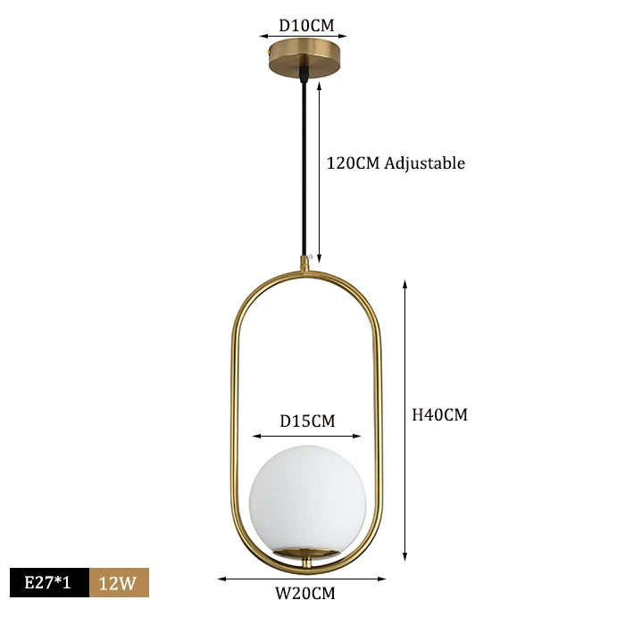 Suspension moderne boule lumineuse tige pliée en laiton 1 ( à split)