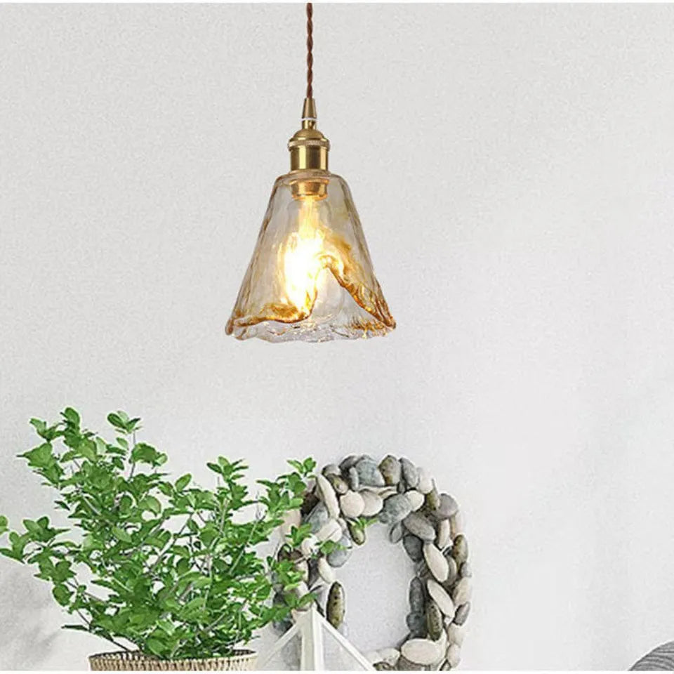 Suspension laiton et verre fumé design vintage rectangulaire