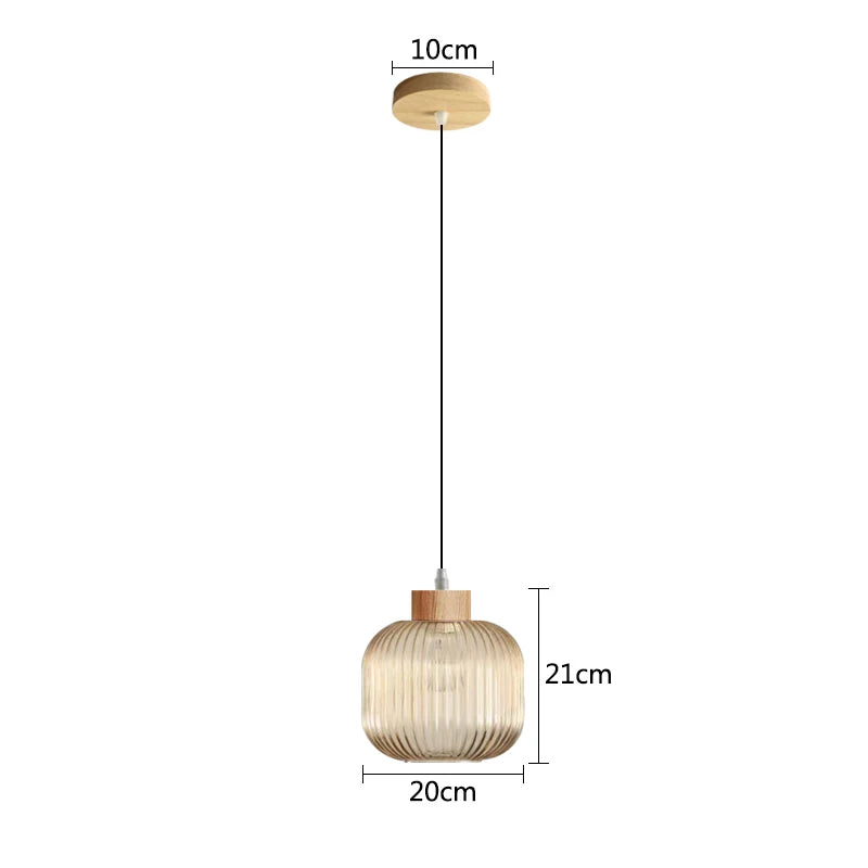 Suspension verre blanc rainuré et bois boule design vintage