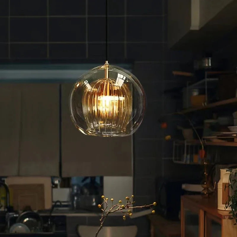 Suspension vintage double cloche en verre