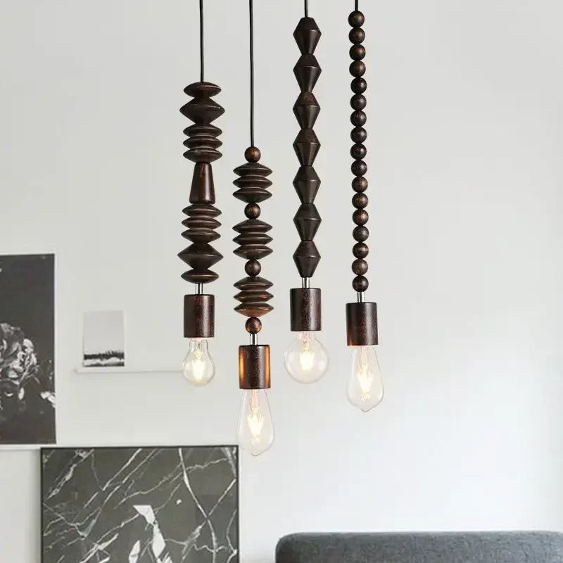 Suspension bois scandinave perles formes géométriques