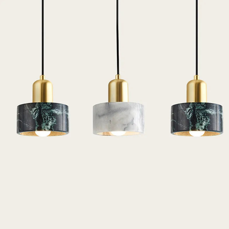 Suspension cloche cylidrique marbre et cuivre doré design art déco