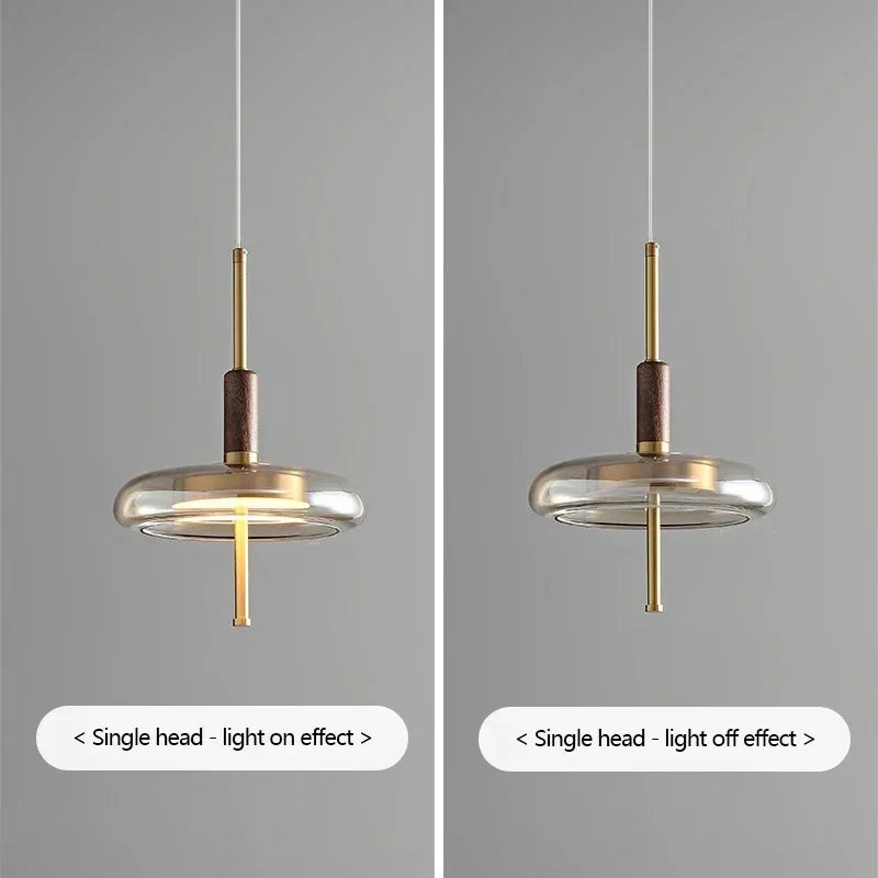 Suspension plate led vintage doré verre bois