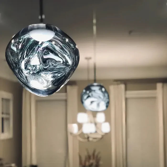 Suspension verre globe asymétrique nacré design 6