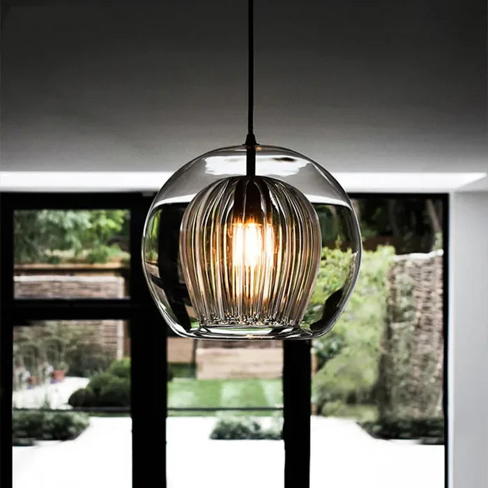 Suspension vintage double cloche en verre