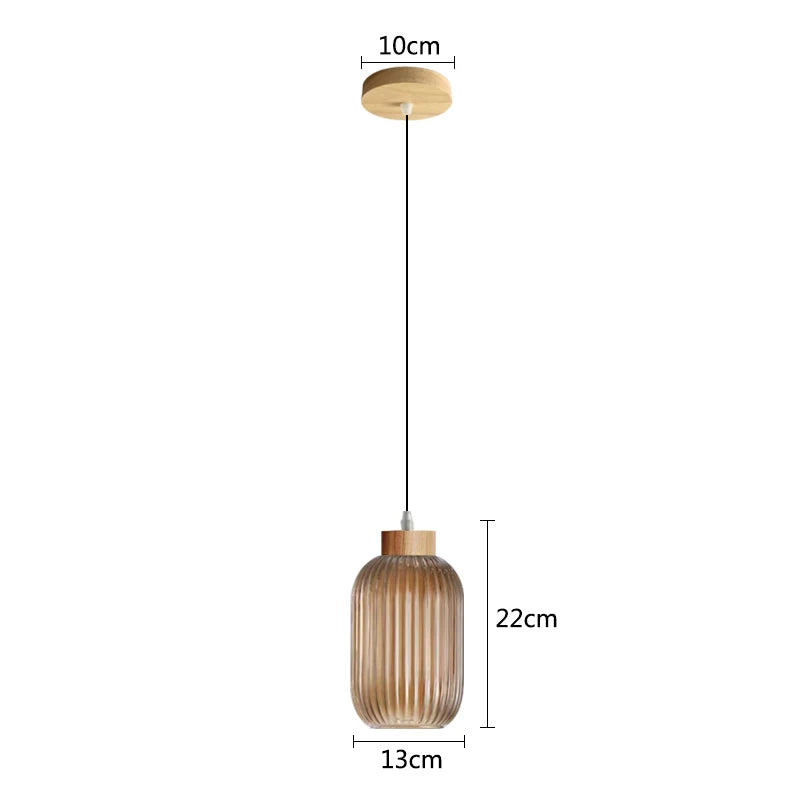 Suspension verre blanc rainuré et bois boule design vintage