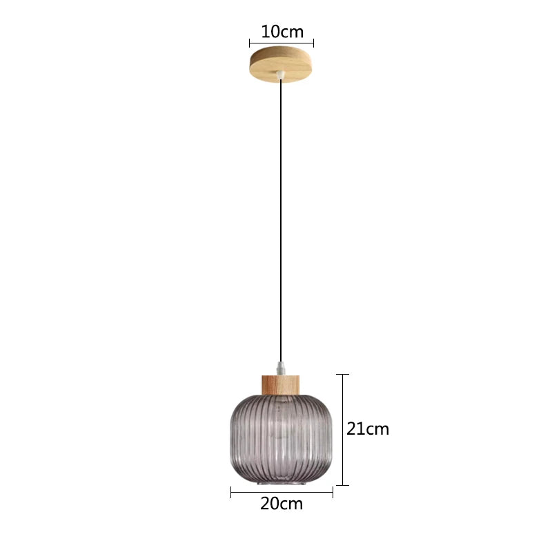 Suspension verre blanc rainuré et bois boule design vintage