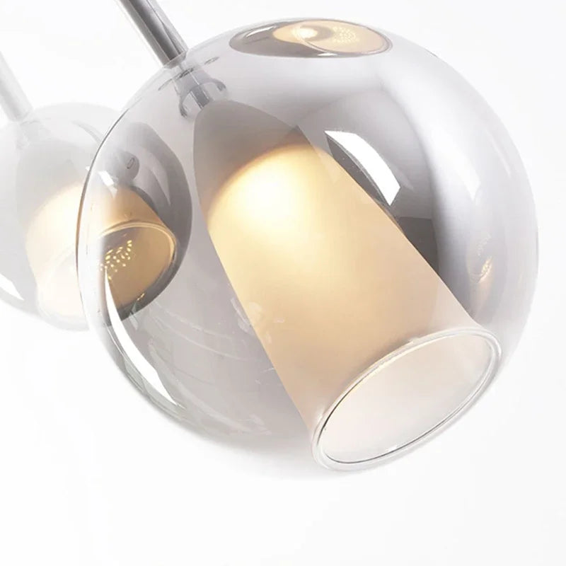 Suspension verre globe fumé cloche blanche design moderne