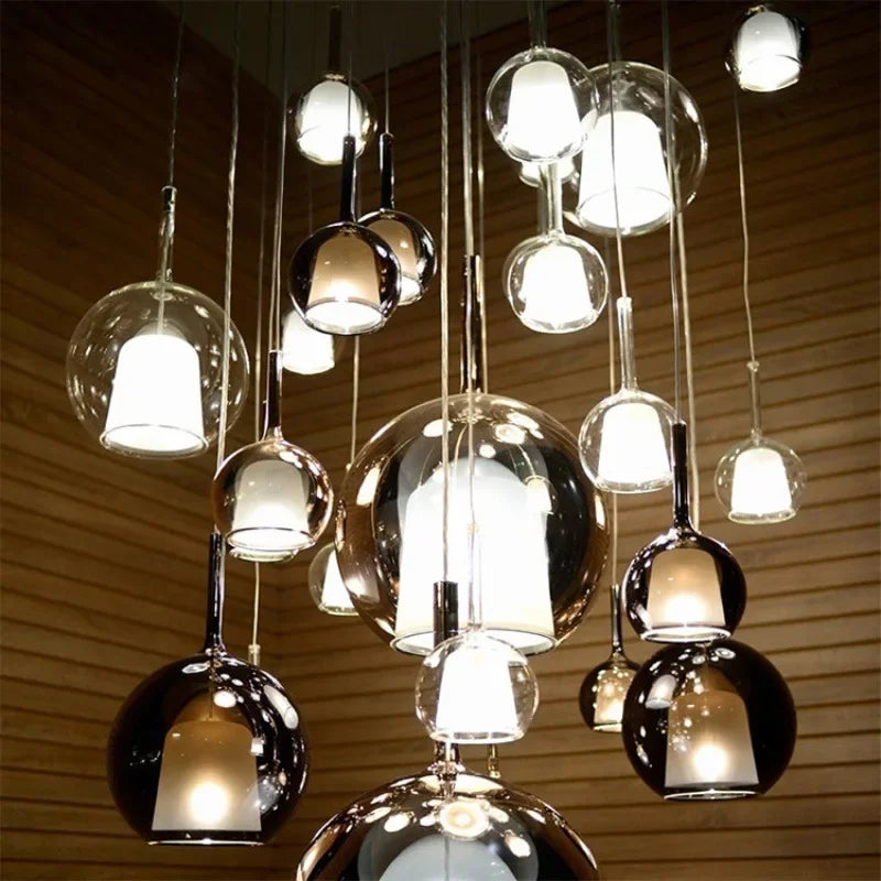 Suspension verre globe fumé cloche blanche design moderne