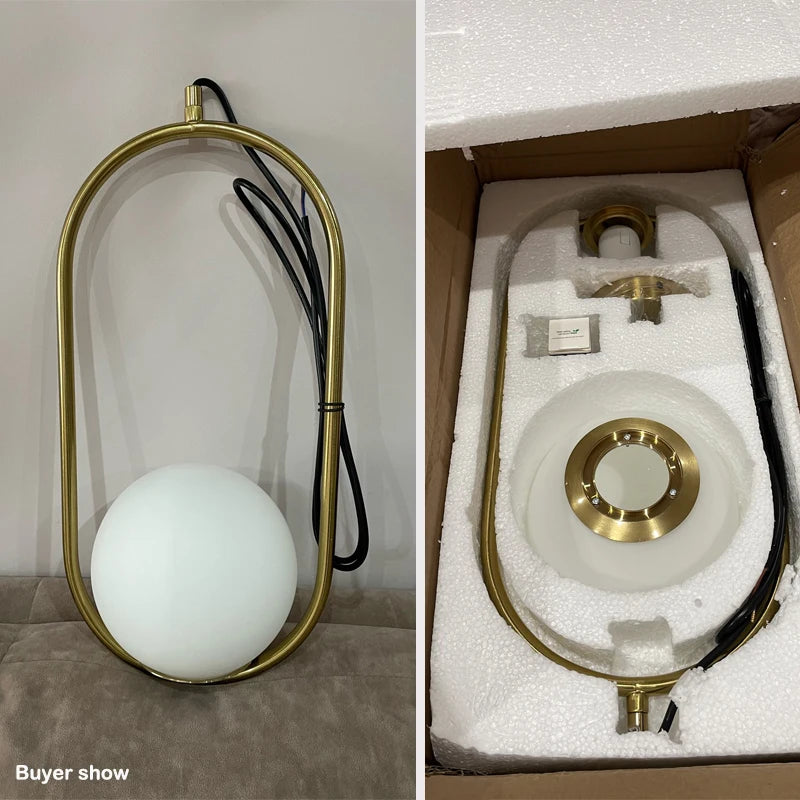 Suspension moderne boule lumineuse tige pliée en laiton 1 ( à split)