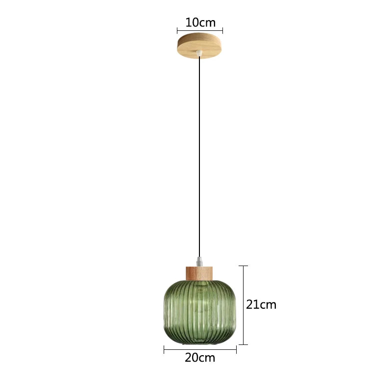 Suspension verre blanc rainuré et bois boule design vintage