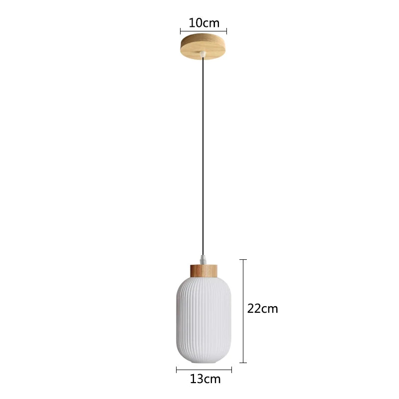 Suspension verre blanc rainuré et bois boule design vintage