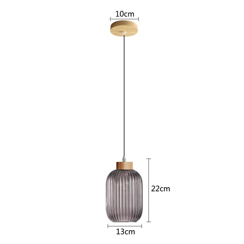 Suspension verre blanc rainuré et bois boule design vintage