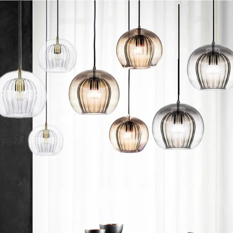 Suspension vintage double cloche en verre