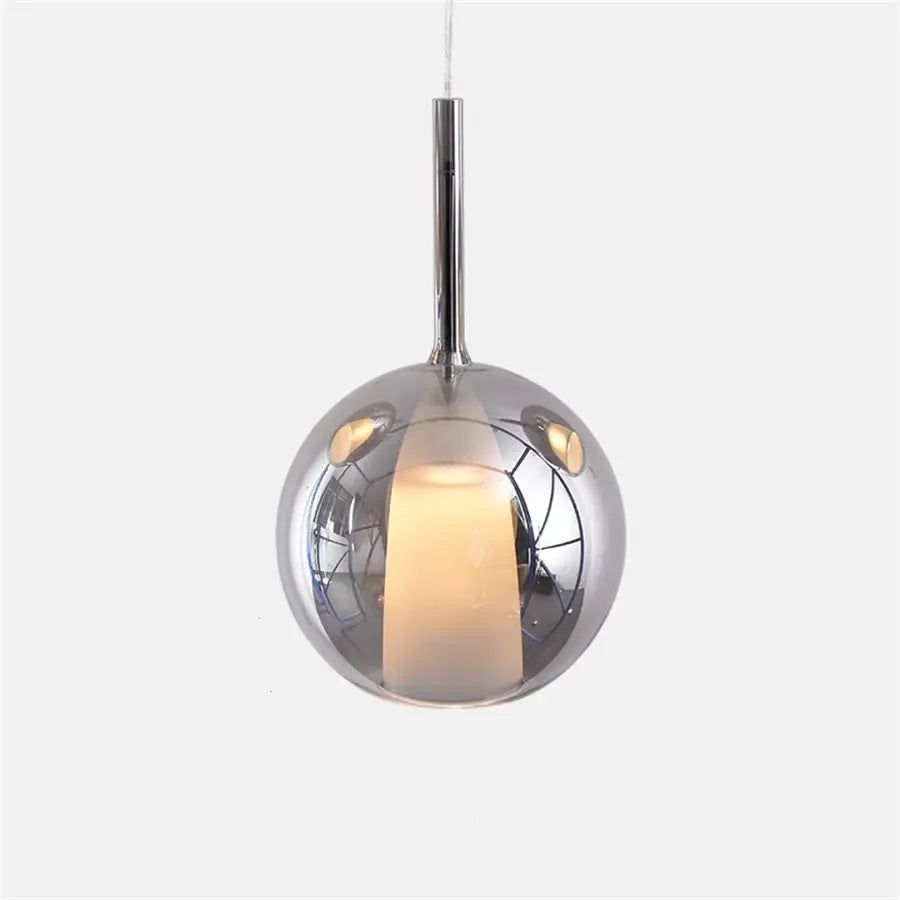 Suspension verre globe fumé cloche blanche design moderne