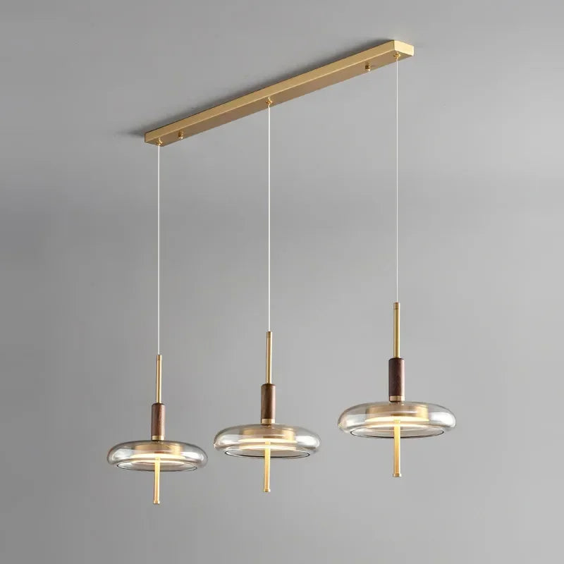 Suspension plate led vintage doré verre bois