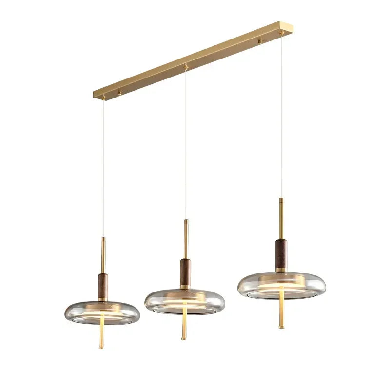 Suspension plate led vintage doré verre bois