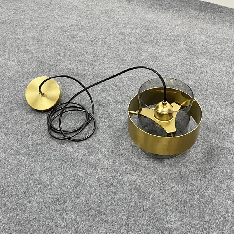 Suspension cylindres verre fumé et laiton design art déco 8
