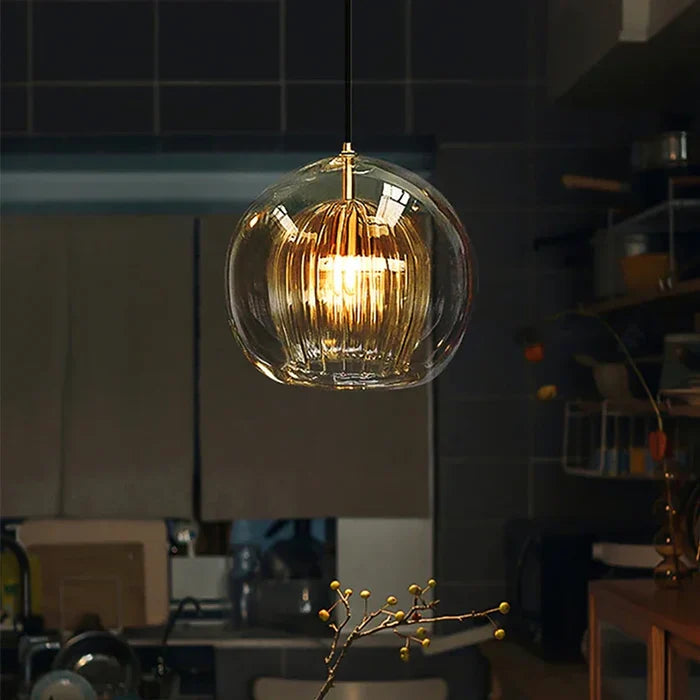 Suspension vintage double cloche en verre
