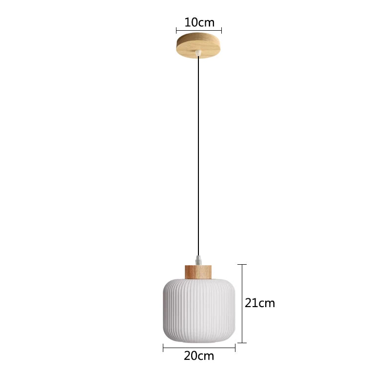 Suspension verre blanc rainuré et bois boule design vintage