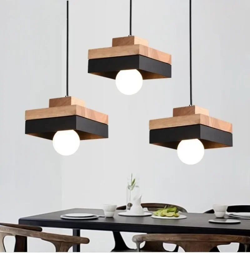 Suspension bois ronde bicolore design scandinave
