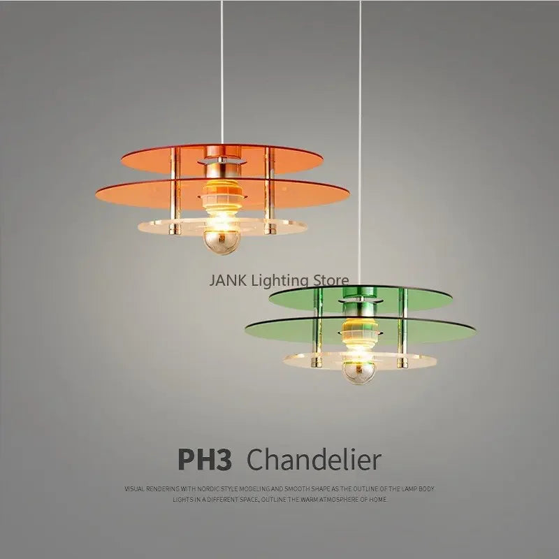 Suspension vintage triple plateaux colorés