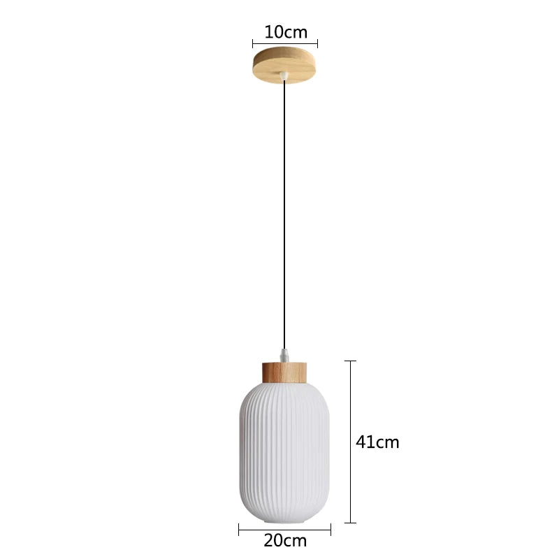 Suspension verre blanc rainuré et bois boule design vintage