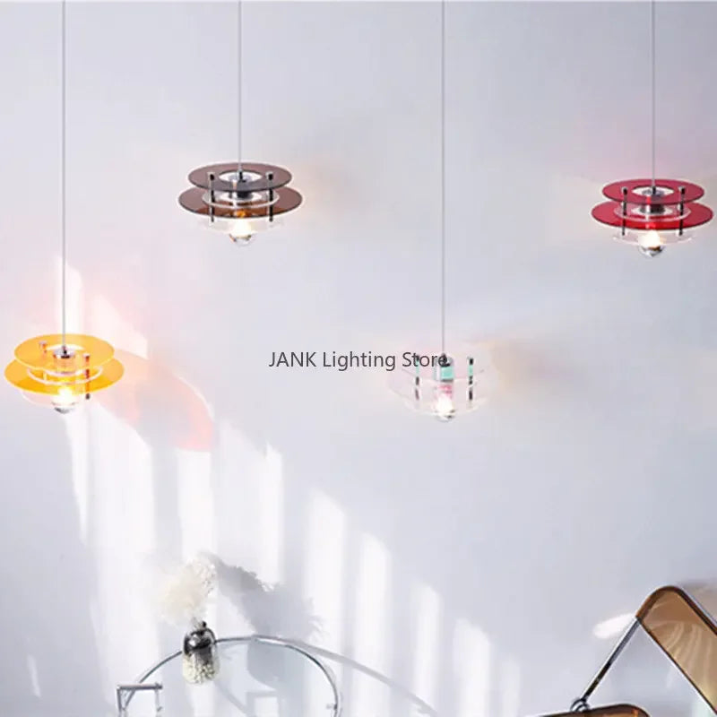 Suspension vintage triple plateaux colorés