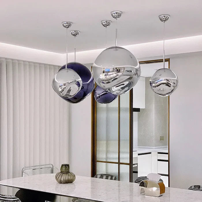 Suspension verre globe asymétrique nacré design 6