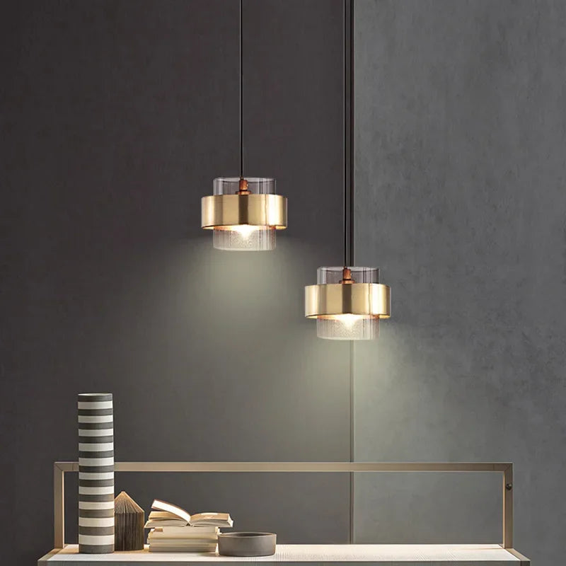 Suspension cylindres verre fumé et laiton design art déco 8
