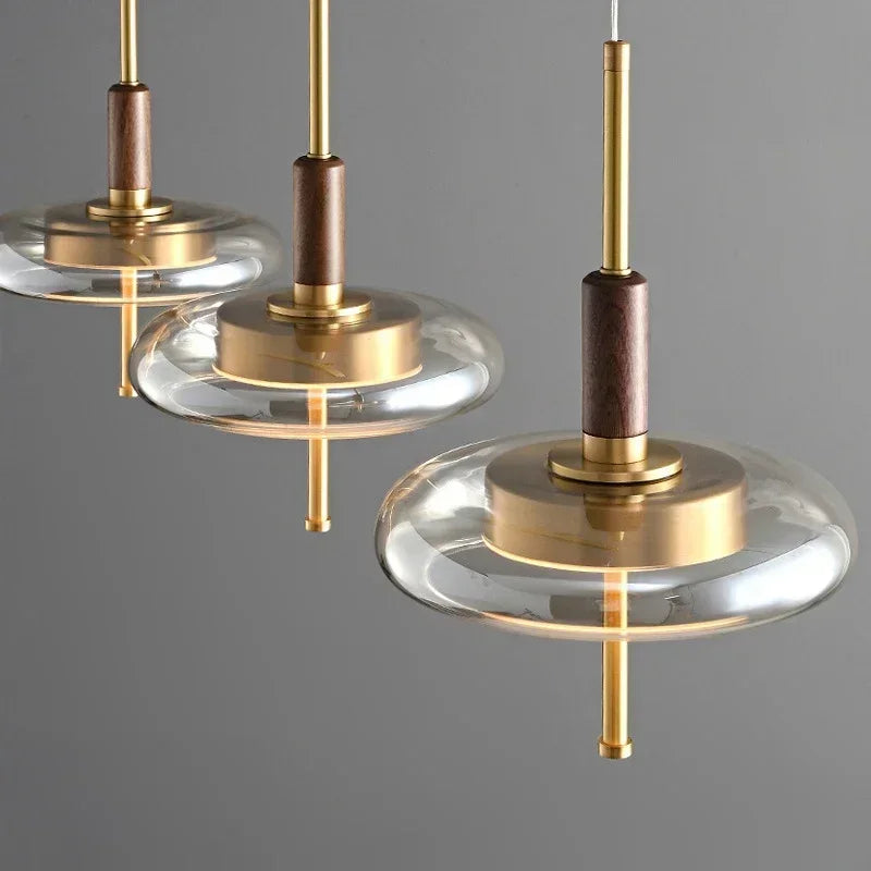 Suspension plate led vintage doré verre bois