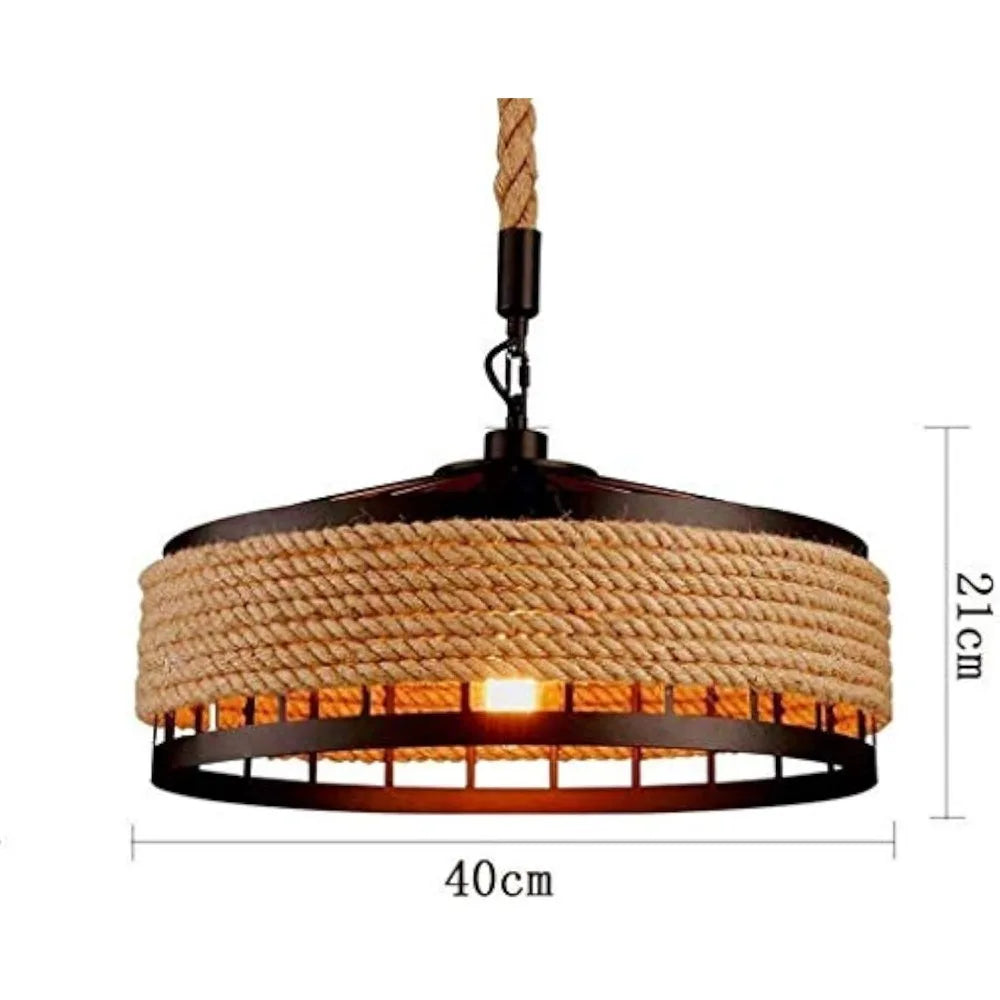 Suspension corde et métal noir cloche ajourée design industriel