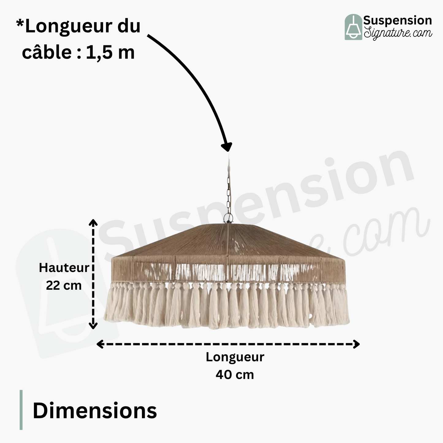 Suspension aplatie osier tissé pompons style bohème