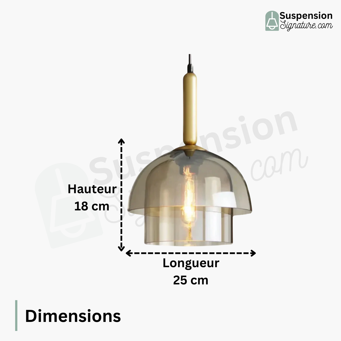 Suspension art déco en verre fumé double cloche
