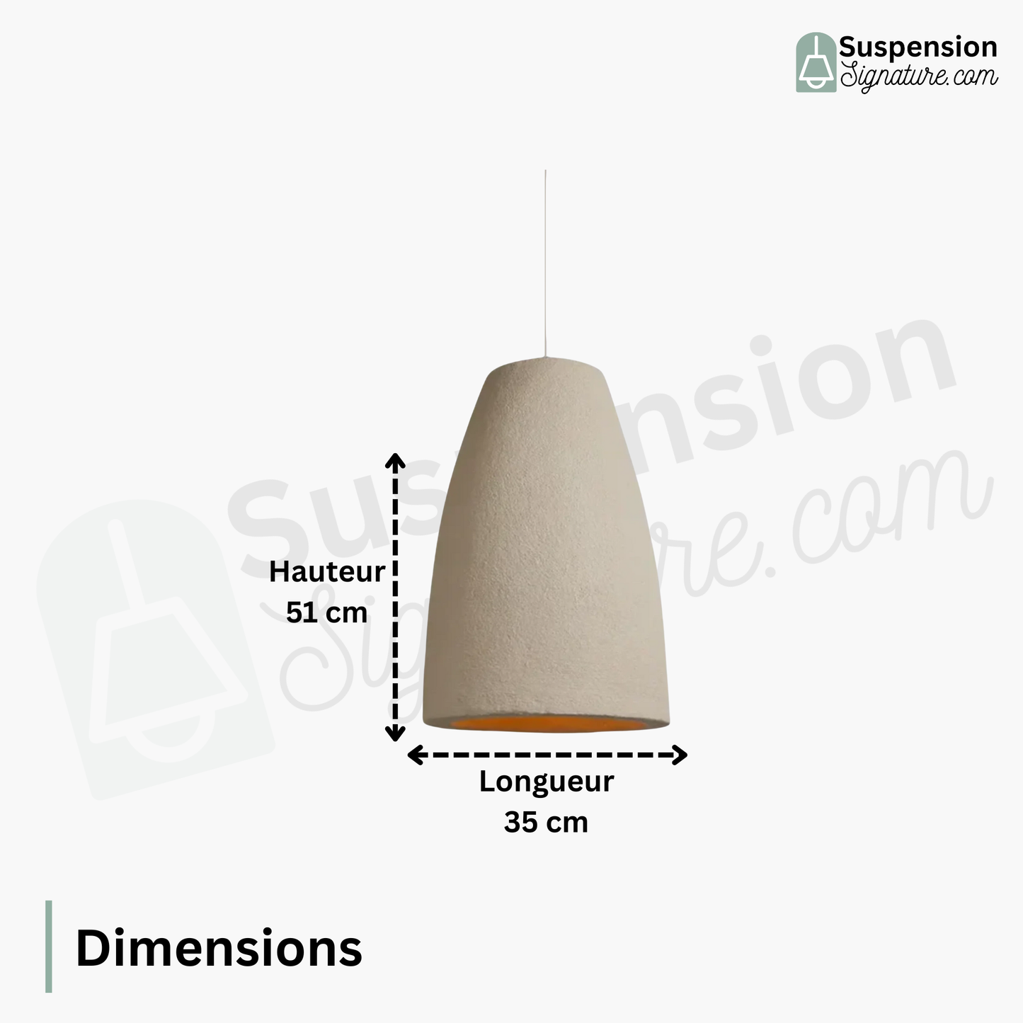 Suspension cloche allongée effet terre cuite beige bohème