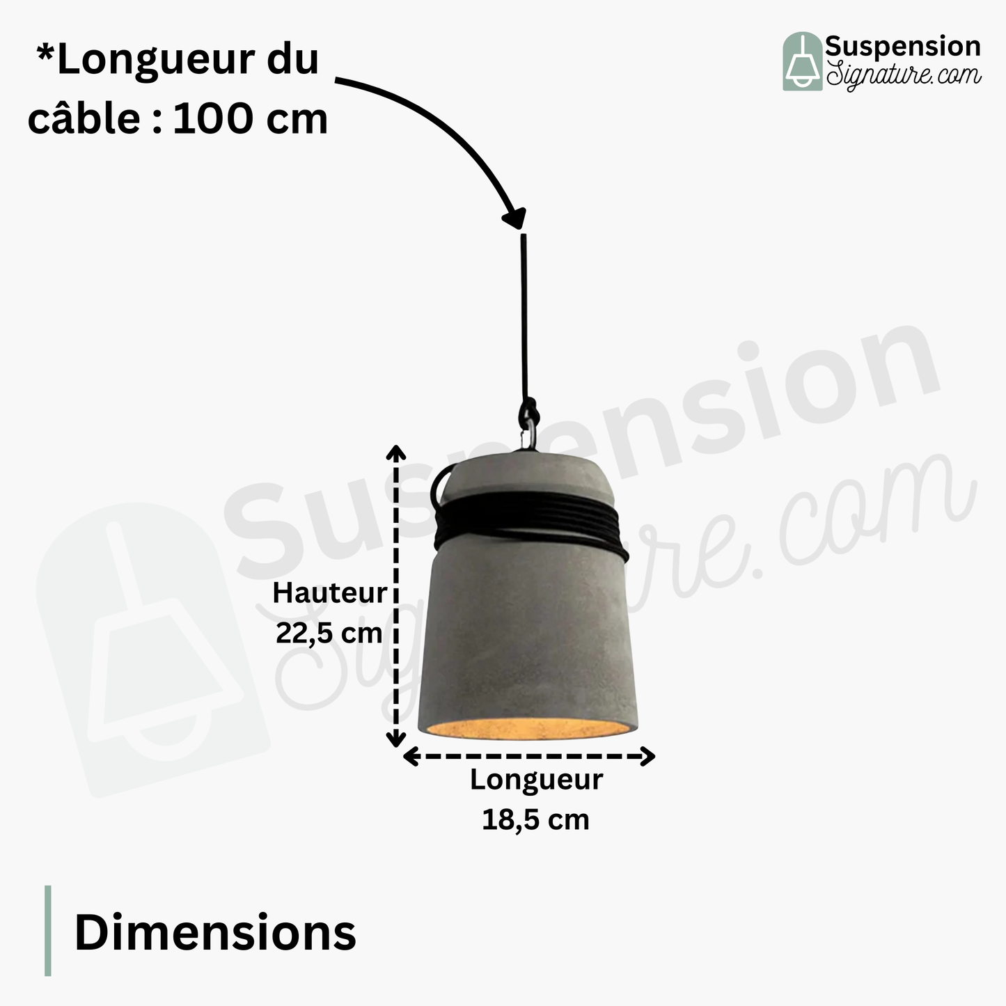 Suspension cloche ciment et corde design scandinave