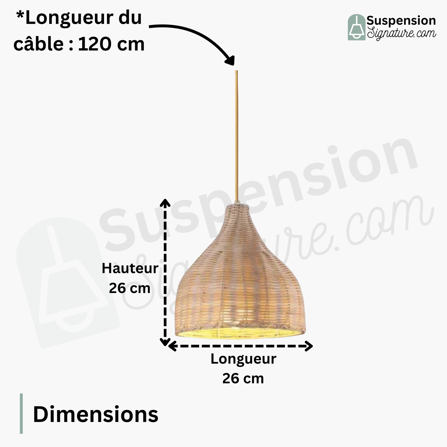 Suspension cloche osier tressé blanc style bohème