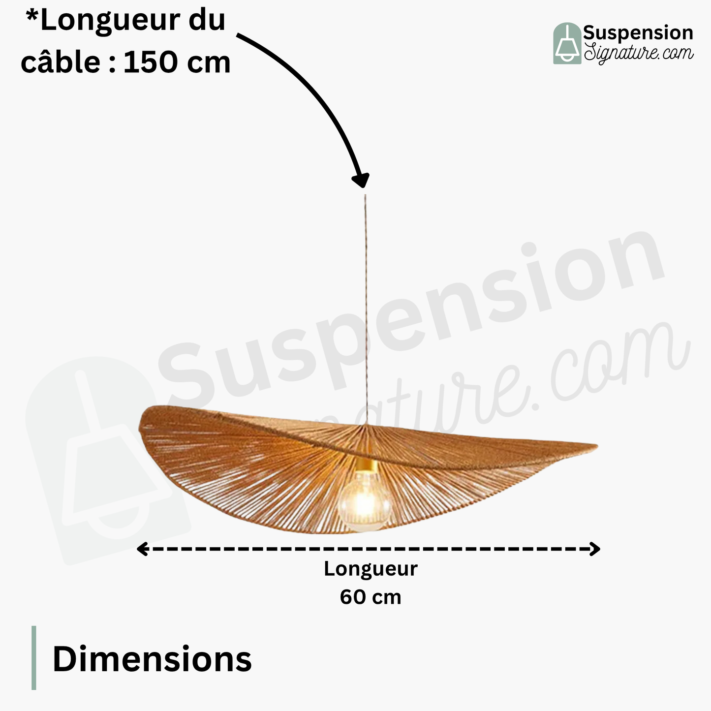 Suspension corde en chanvre torsion design moderne