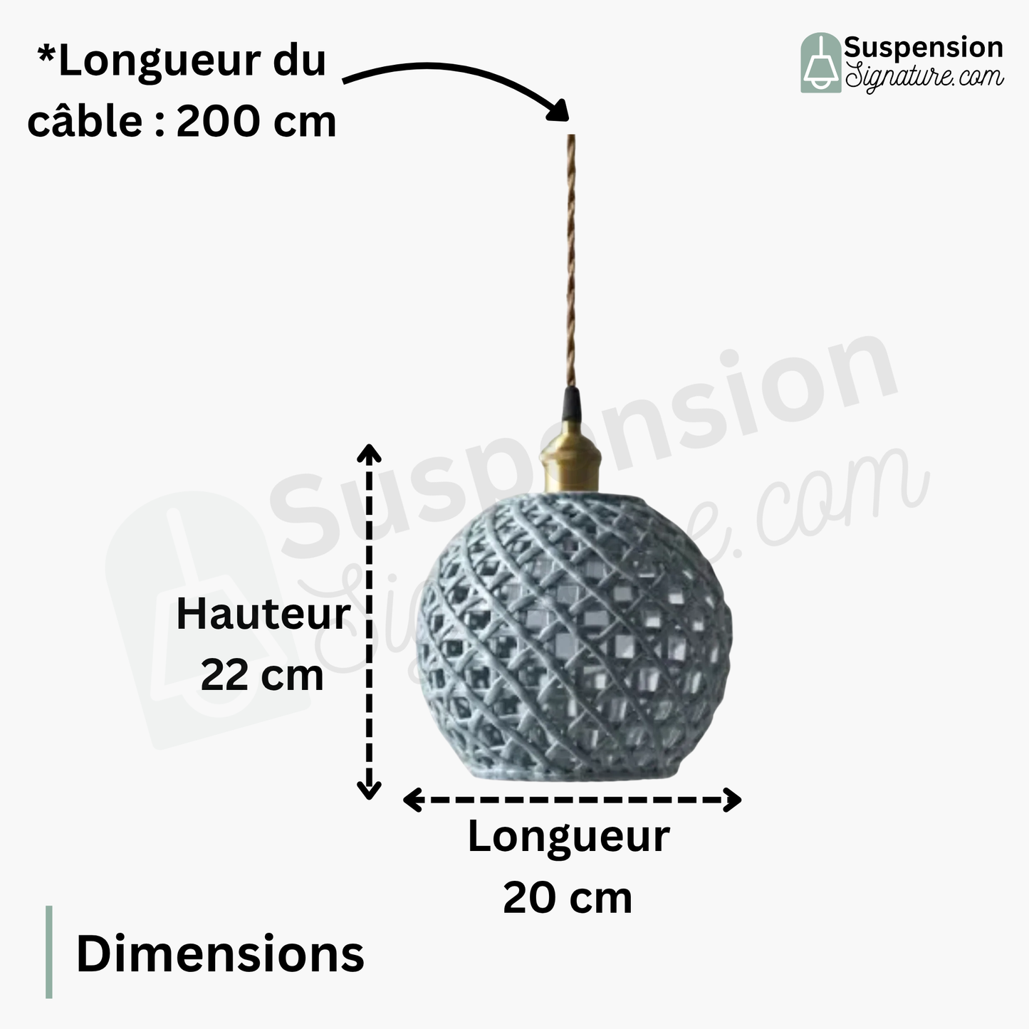 Suspension céramique effet cannage forme boule