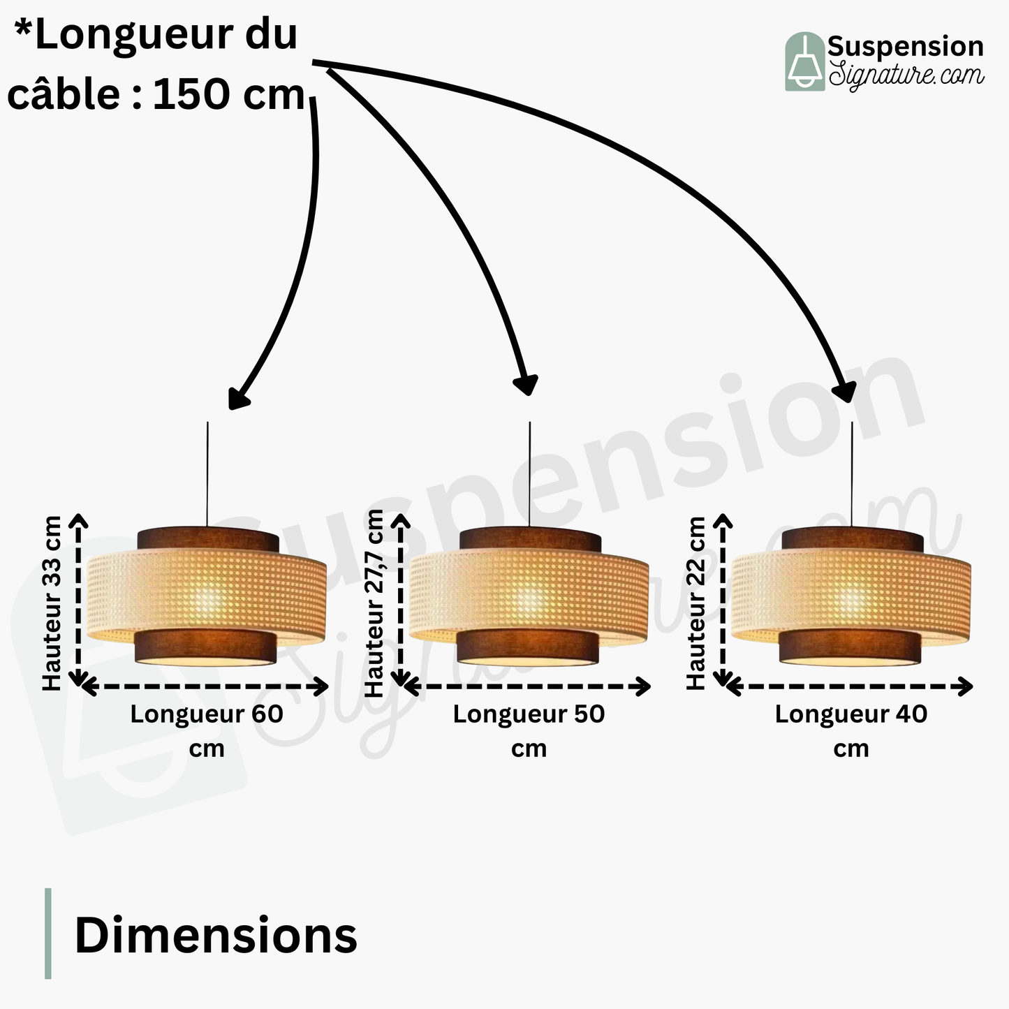 Suspension cylindrique en rotin cannage et tissu moderne