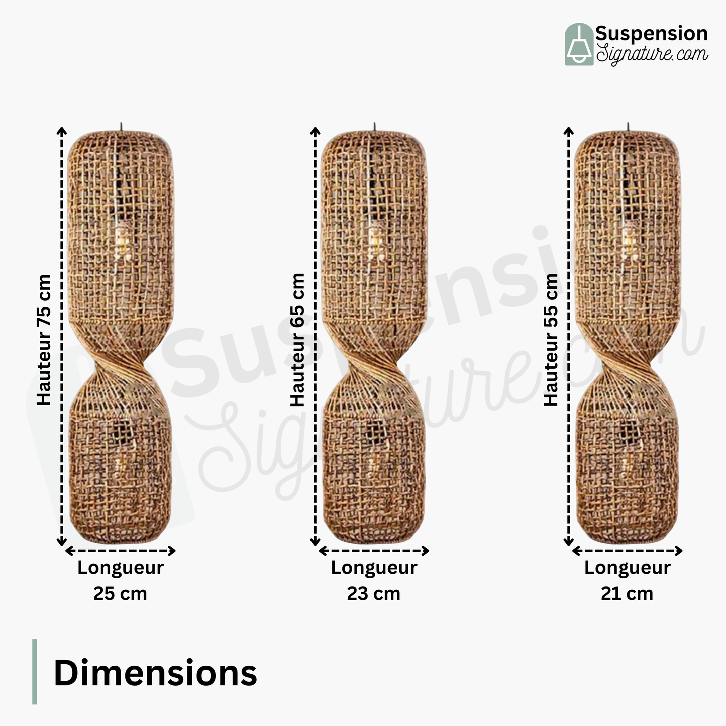 Suspension cylindrique torsadé osier quadrillé style bohème