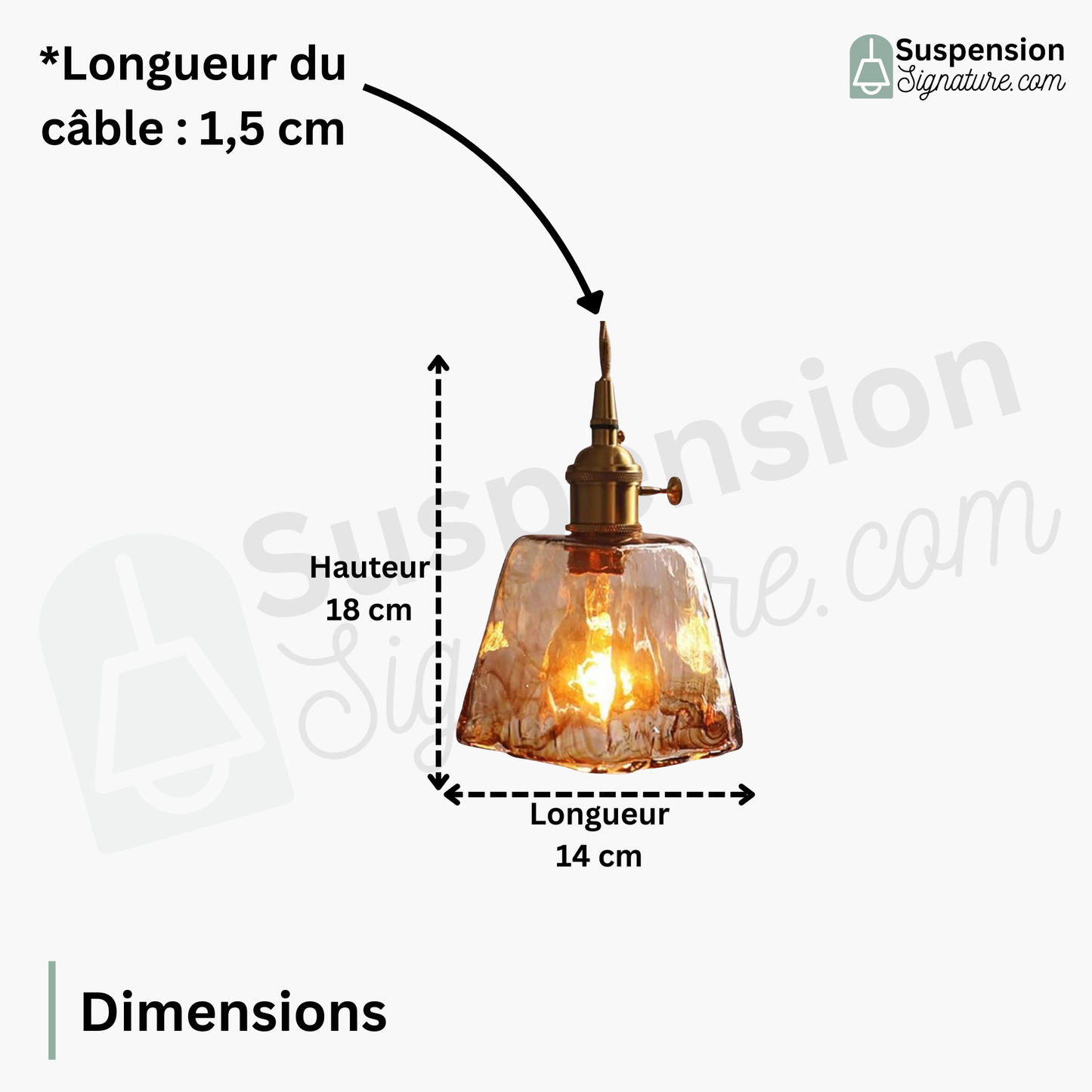 Suspension laiton et verre fumé design vintage carré évasé