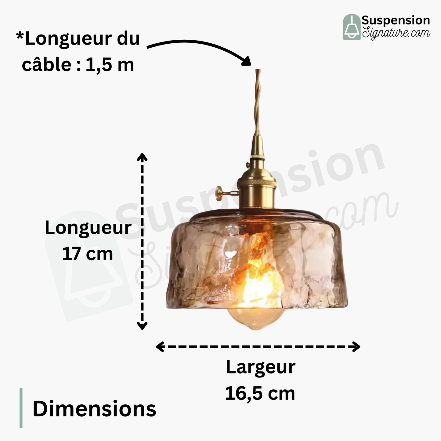 Suspension laiton et verre fumé design vintage cloche