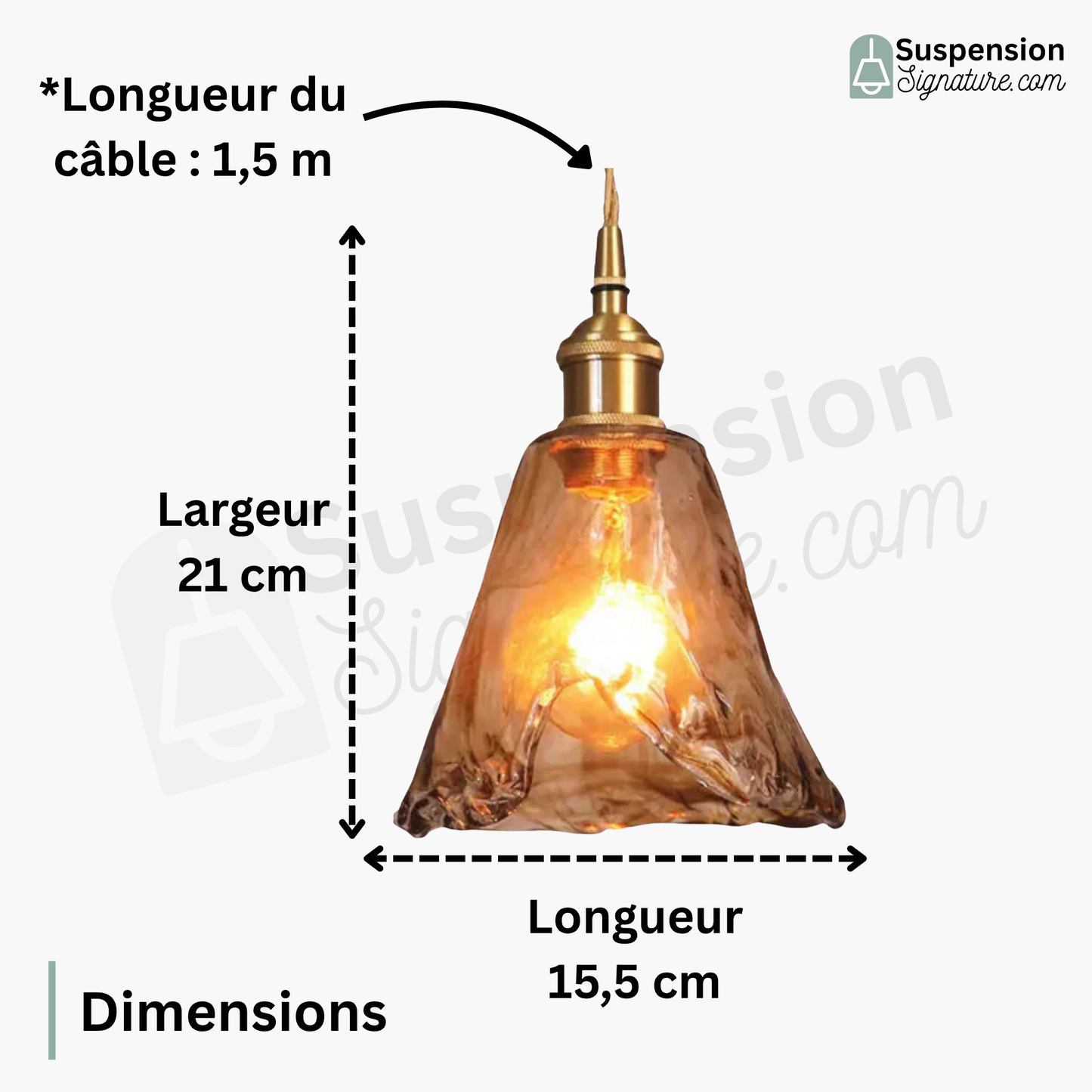 Suspension laiton et verre fumé design vintage triangulaire évasé