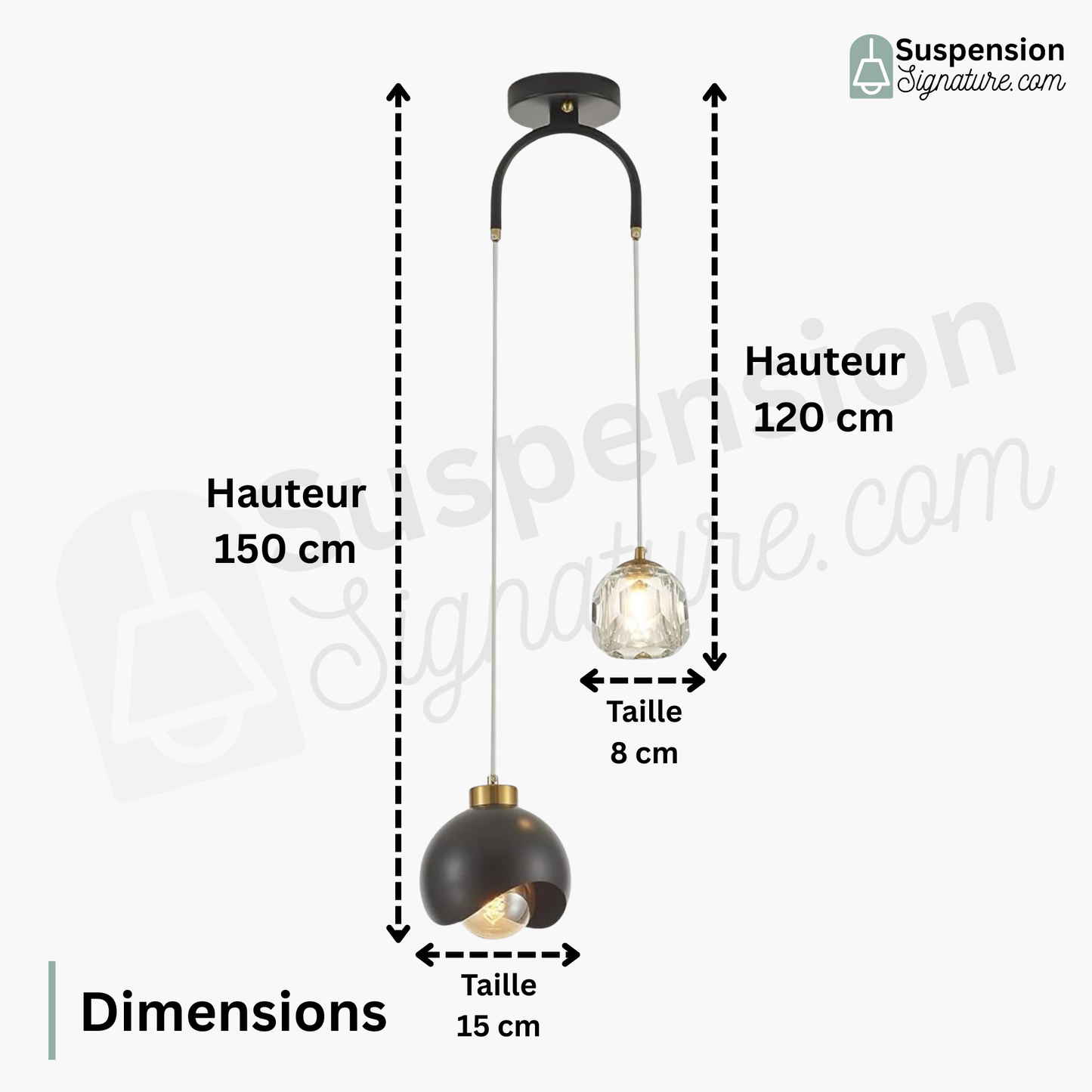Suspension led double moderne cristal boule