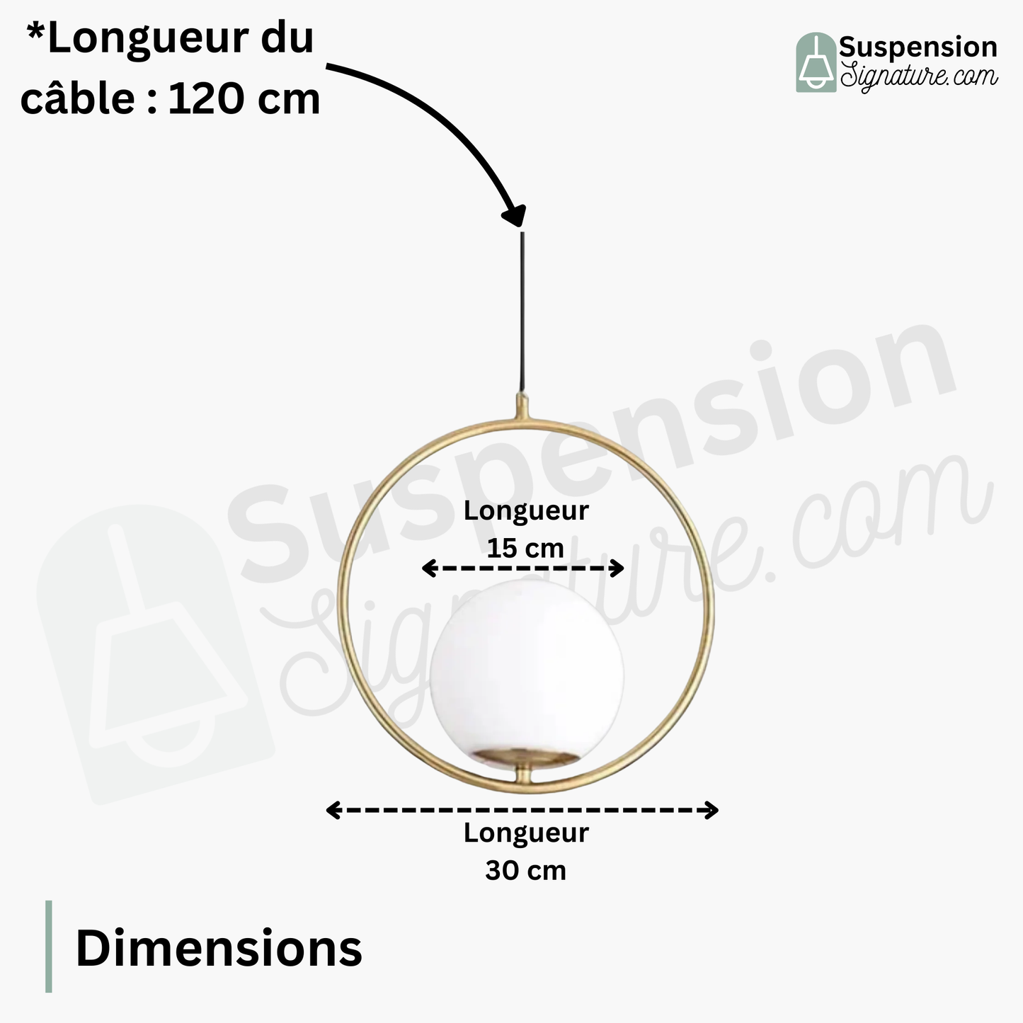 Suspension moderne boule lumineuse anneau en laiton