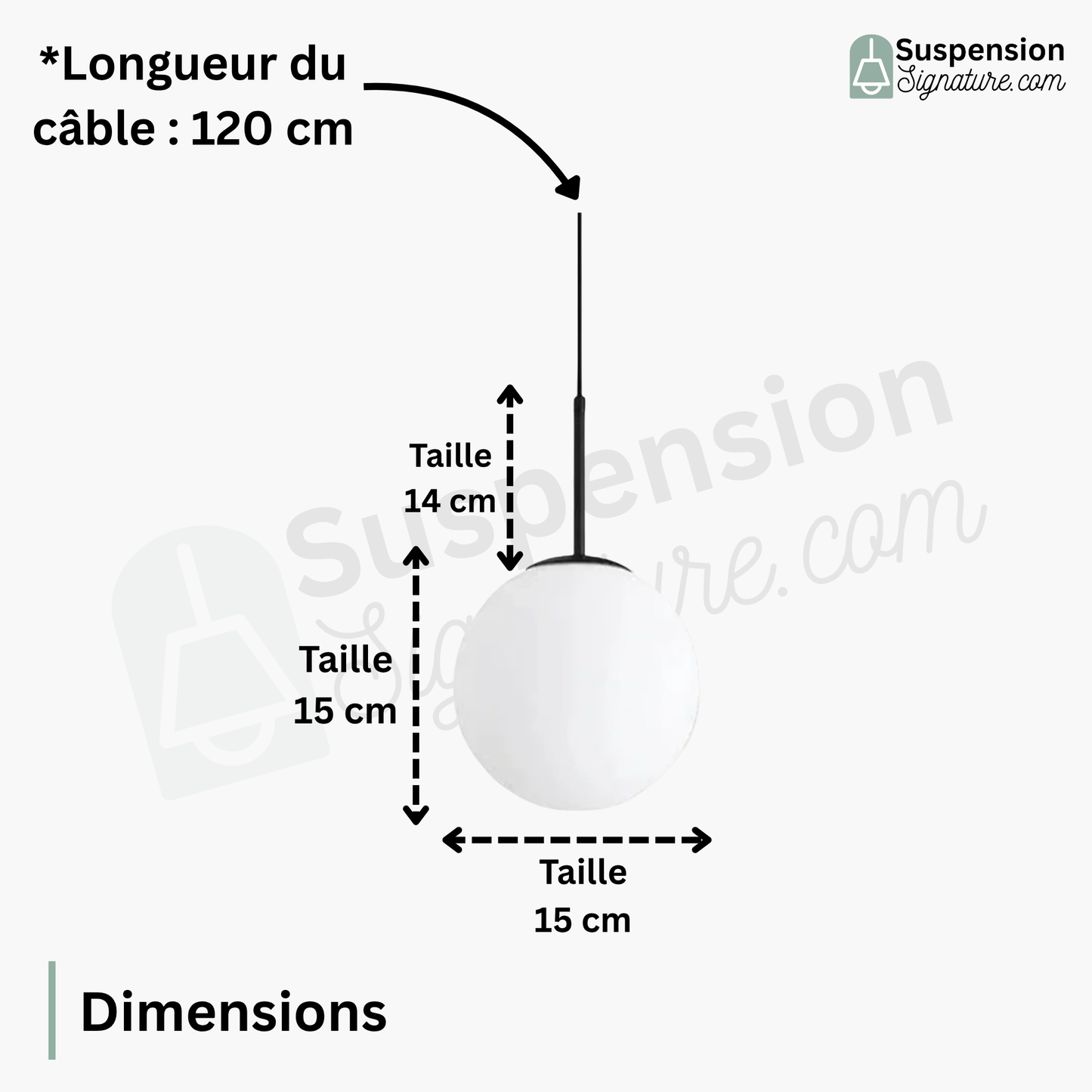 Suspension moderne boule lumineuse tige en laiton