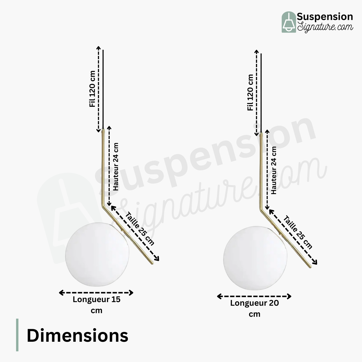 Suspension moderne boule lumineuse tige pliée en laiton