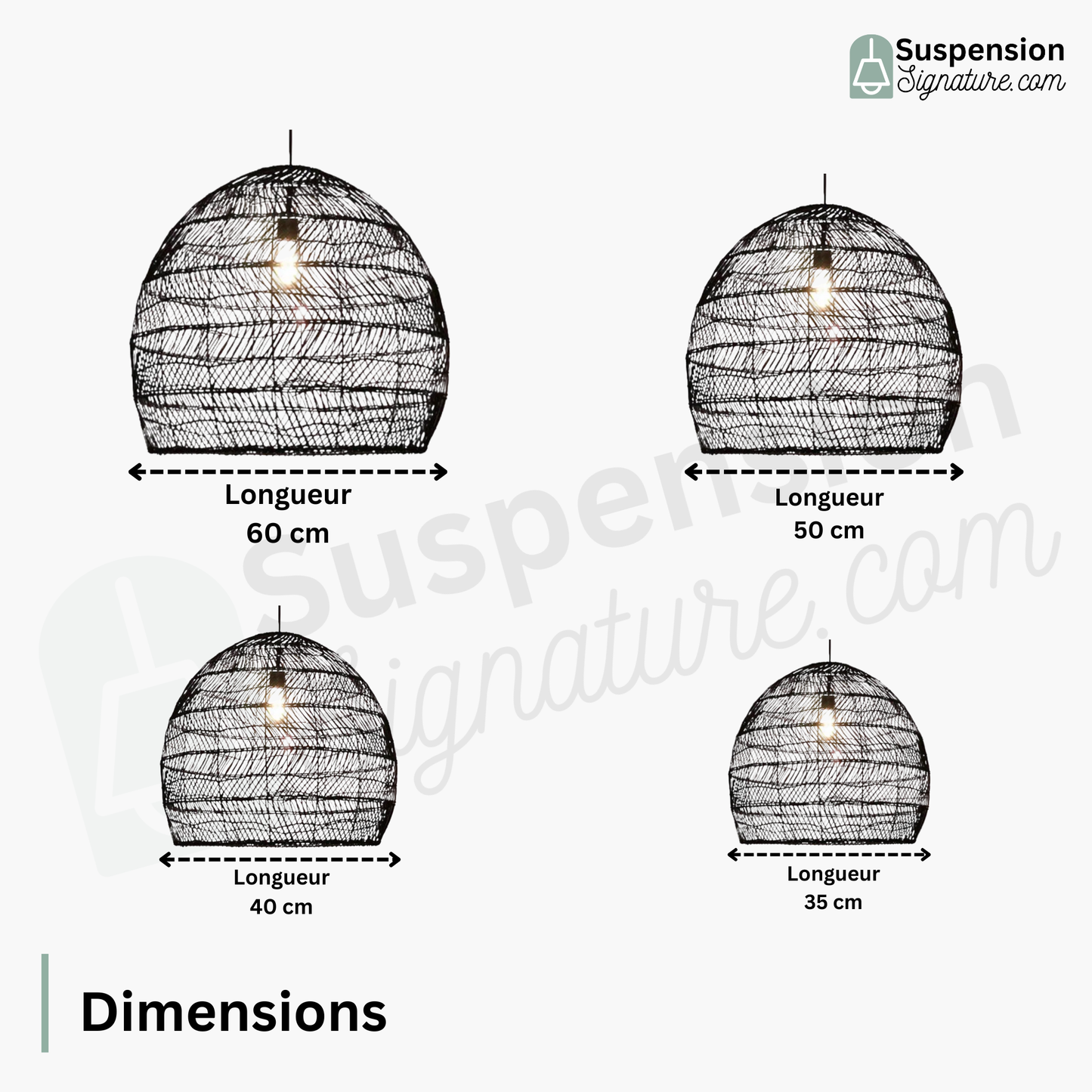 Suspension rotin cloche arrondie