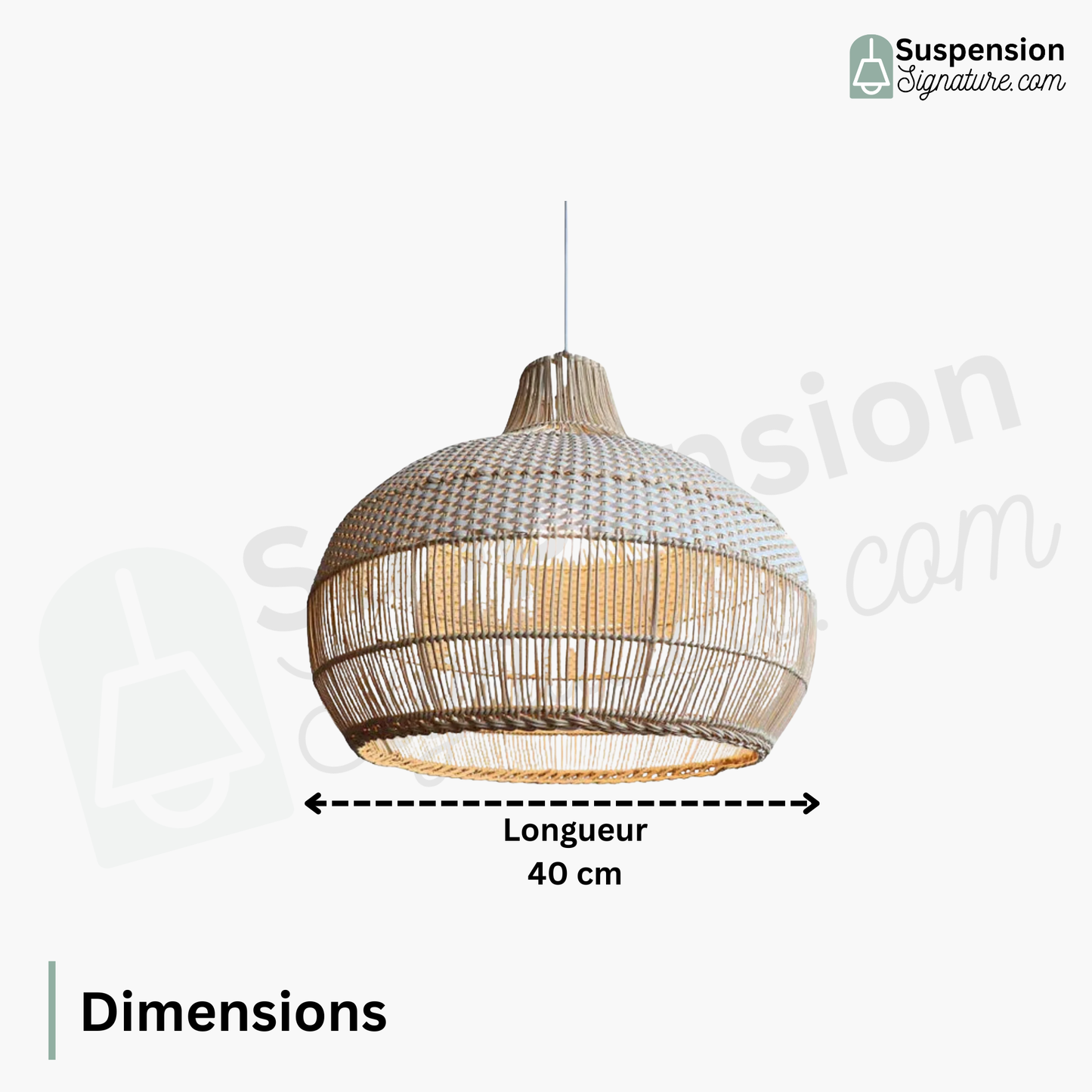 Suspension rotin tressé cloche bohème beige et blanche